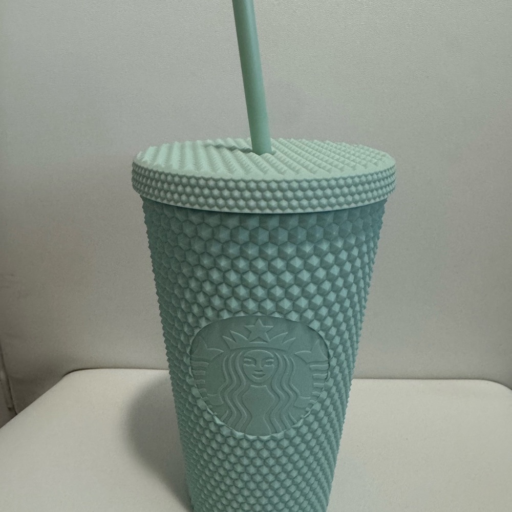 Starbucks Mint Green Textured Tumbler with Lid and Straw 16oz